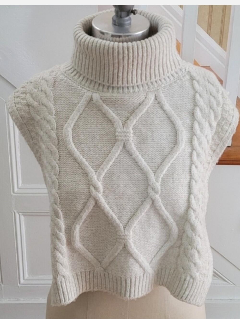 PRIMARK Cable Knit Braided Cream Turtleneck Dickie OS